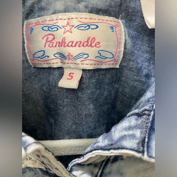 ❤️😍Panhandle Acid Wash Blue Tye Dye White Laced Collard Blue Jean Button Down - Picture 4 of 11